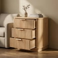 thumbnail image 4 of Nightstand, Wood Nightstand with 3 Drawers, Fluted Bed Side Table, Natural, Modern, 4 of 8