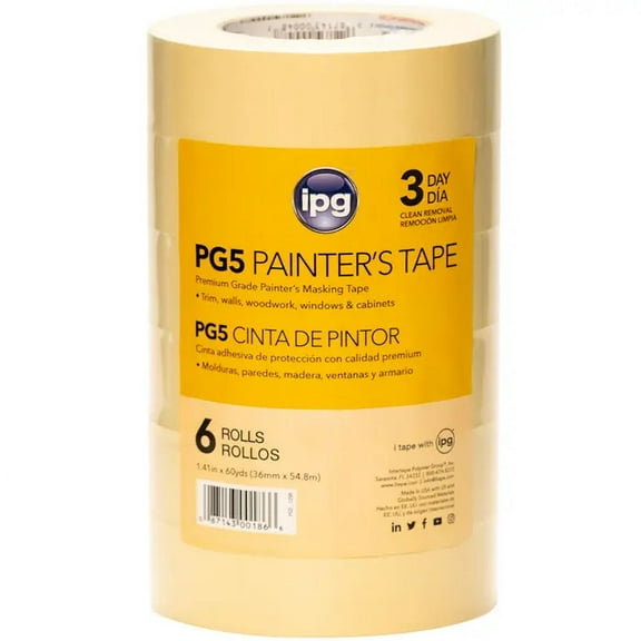 6-Rolls of 1.41” x 60 yds Intertape PG5 ProMask Tan 3-Day Masking Tape, 1 Contractor Pack