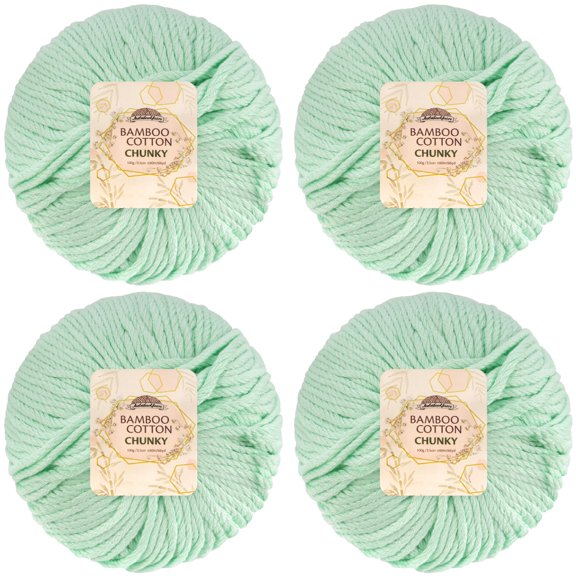 JubileeYarn Bamboo Cotton Chunky Yarn - 100g/Ball - Green Mint - 4 Balls