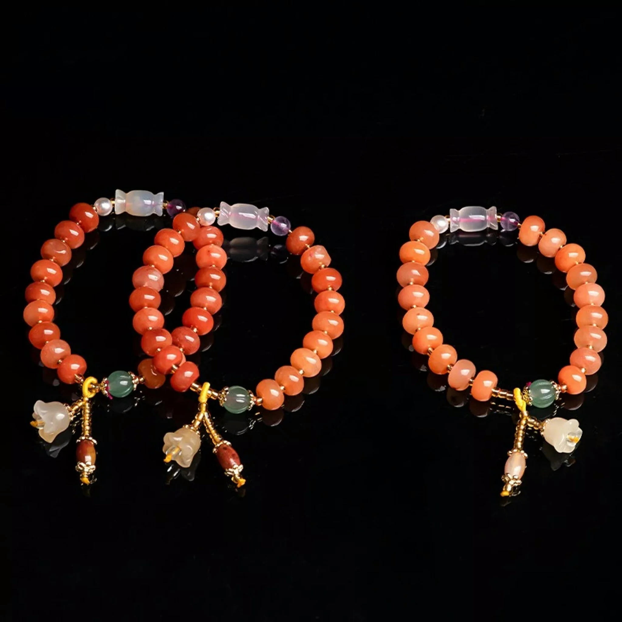 HOOUN Natural Jade Bangle Women Lucky Yellow Abacus Beads Flower Bracelet