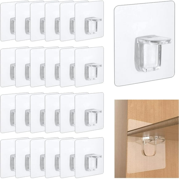 "24-pack självhäftande hyllstöd, 6 x 6 cm hyllstöd, transparenta D'é"