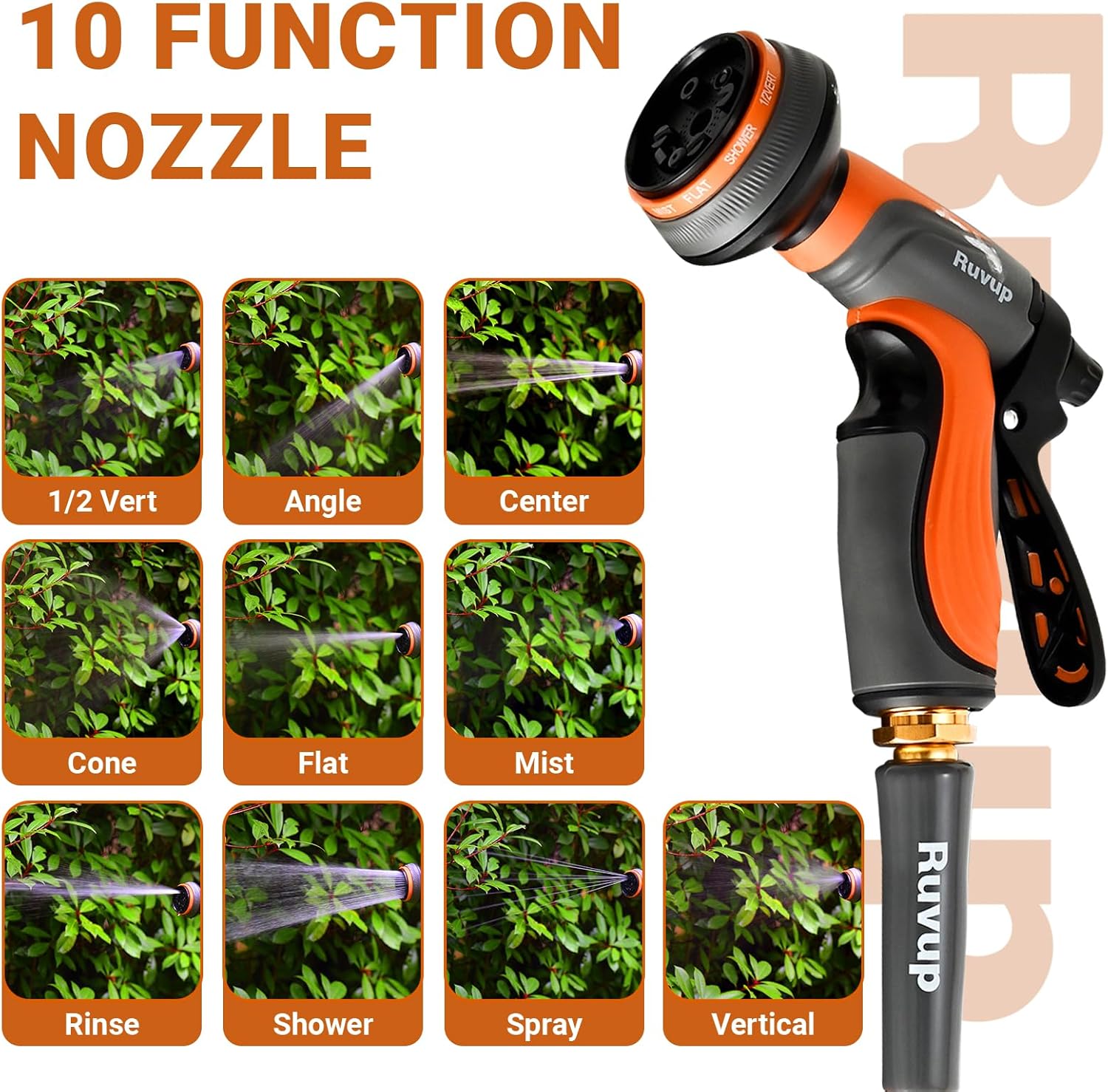 Ruvup Garden Hose Nozzle Sprayer, Water Spray Nozzle with 10 Adjustable Patterns High Pressure Garden Nozzle for Watering Plants, Cleaning Lawn, Washing Car and Showering Pets