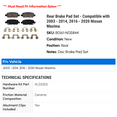 thumbnail image 2 of Rear Brake Pad Set - Compatible with 2003 - 2014, 2016 - 2020 Nissan Maxima 2004 2005 2006 2007 2008 2009 2010 2011 2012 2013 2017 2018 2019, 2 of 2