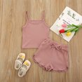 thumbnail image 2 of Baby Summer Clothes Toddler Girls 2pcs Sports Sleeveless Solid Color Sling Shorts Suit Clothing Outfits, 2 of 8