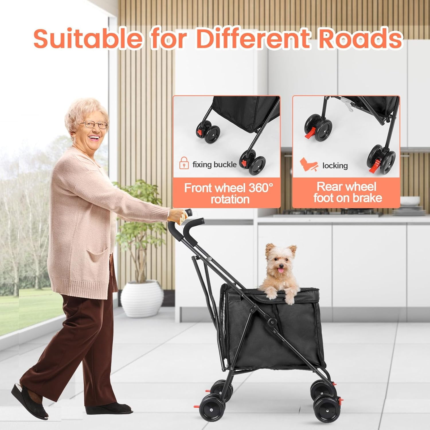 Dog Strollers, Shopping Cart, Collapsible Folding Utility Wagons Carts Heavy Duty, The Original Patented, 60lbs Capacity, Minimalist for Cats Pets Outdoor Camping Shopping Sports Garden (Black)