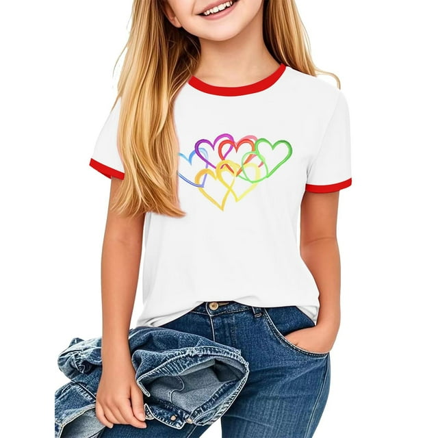 Chemises d'Été Mignonnes pour Enfants Imprimées Décontractées Col Rond Manches Courtes Taille Moyenne T-Shirt d'Été Décontracté pour Enfants