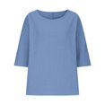 thumbnail image 4 of CHOK Linen Tops for Women Loose Fit 2023 3/4 Sleeve Crew Neck T Shirts Summer Solid Color Gauze Top Side Split Blouse Tunic Tops, 4 of 6