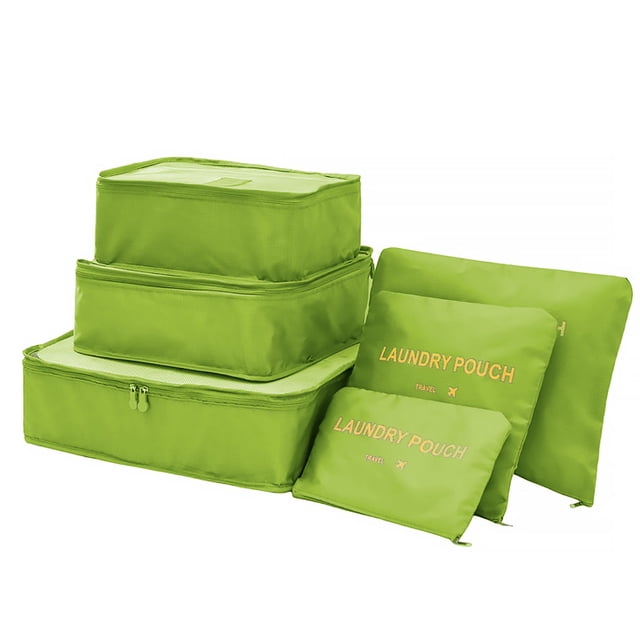 6Pcs Bolsas de almacenamiento de viaje Paquetes de ropa Bolsas de compresión de equipaje Maleta organizadora de lavandería, Verde Inevent LF0127-09B