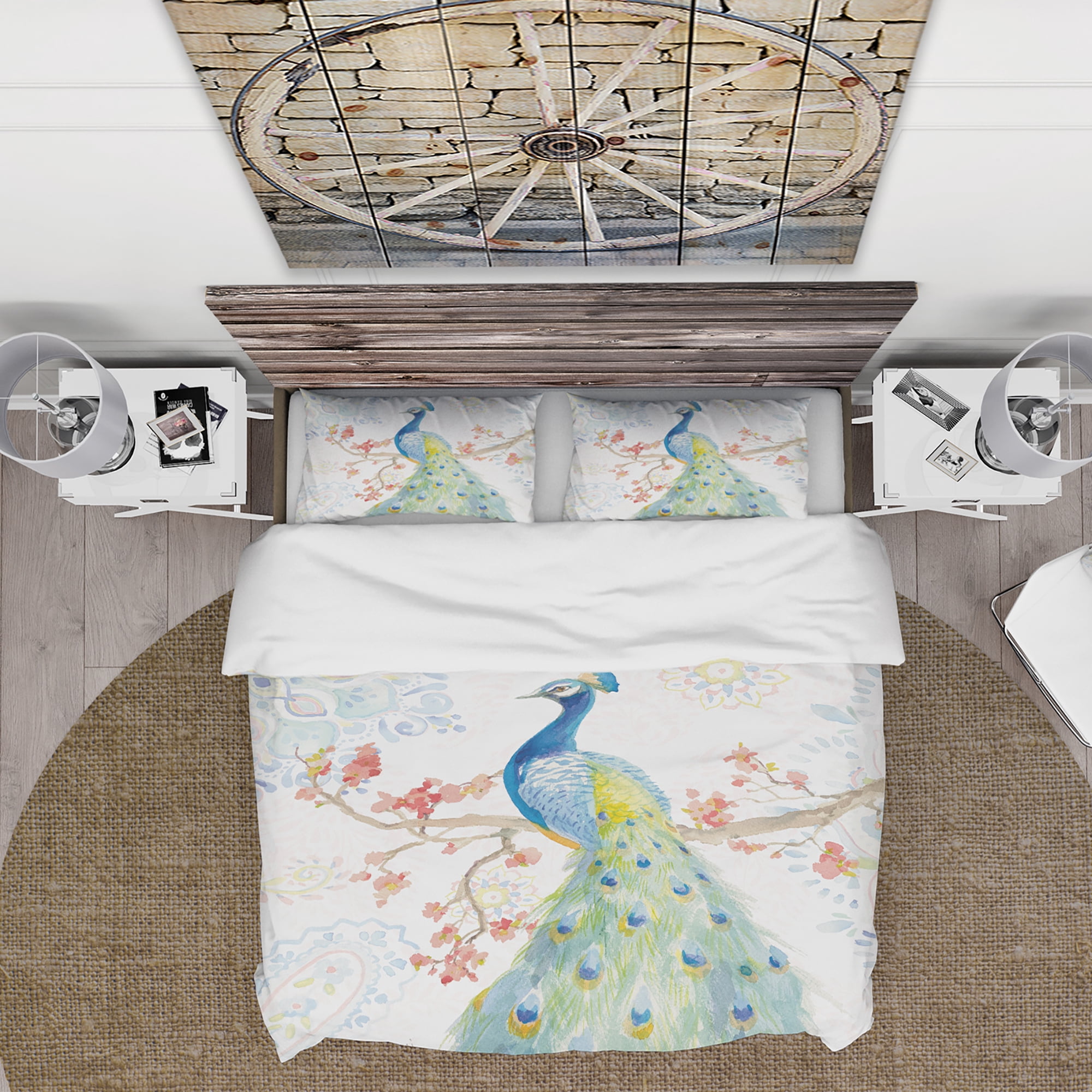 Designart 'peacocks Watercolor II' Traditional Duvet Cover Set