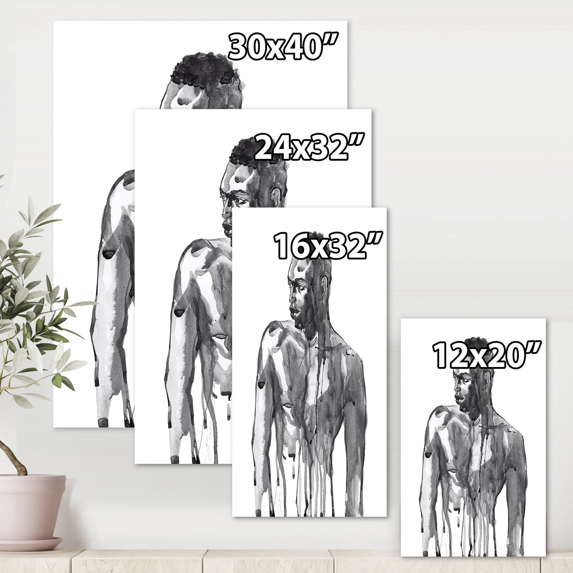 Portrait of Handsome African Man On White I 24 in x 32 in Painting Canvas Art Print, by Designart