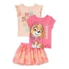 Paw Patrol Baby Girls & Toddler Girls Flutter Sleeve Top, Tie-Front T-shirt & Scooter Skirt, 3pc Outfit Set, Sizes 12M-5T