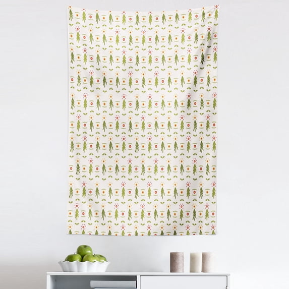 Tree Tapestry, Traditional Christmas Mistletoe Branches Star Ornamentation Illustration, Fabric Wall Hanging Decor for Bedroom Living Room Dorm, 5 Sizes, White Pale Olive Green, by Ambesonne