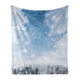 thumbnail image 1 of Winter Soft Flannel Fleece Blanket, Snow Falling down on New York City Urban Life Skyscrapers Streets Cold Weather, Cozy Plush for Indoor and Outdoor Use, 50" x 70", Blue Grey White, by Ambesonne, 1 of 6
