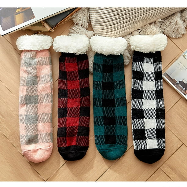 Mefallenssiah Socks for Women Fleece-Lined Sherpa Slipper Socks Super Soft  Warm Christmas Stockings 