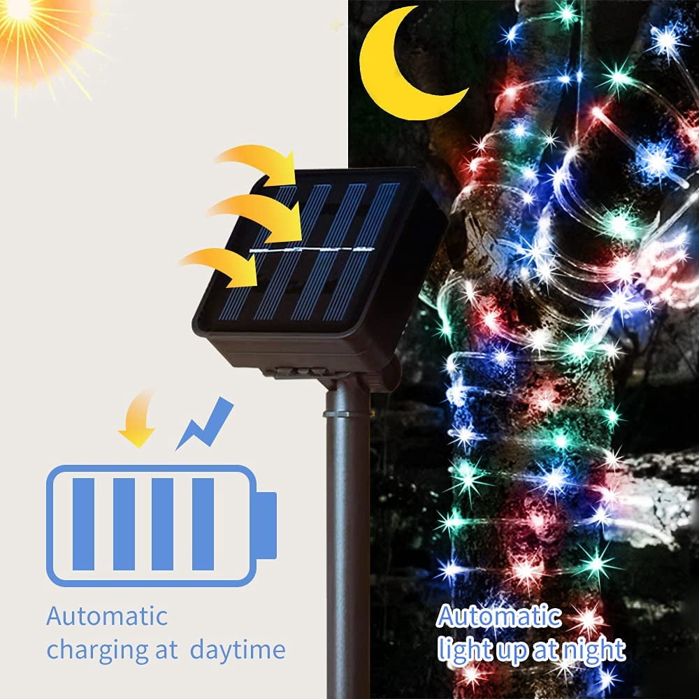 Solar Rope Lights,72 Ft 200 LED Solar Rope Lights Outdoor Waterproof, 8 Modes Solar String Lights for Patio Pool Garden Wedding Fence Walkway Christmas Decor (Multicolor)