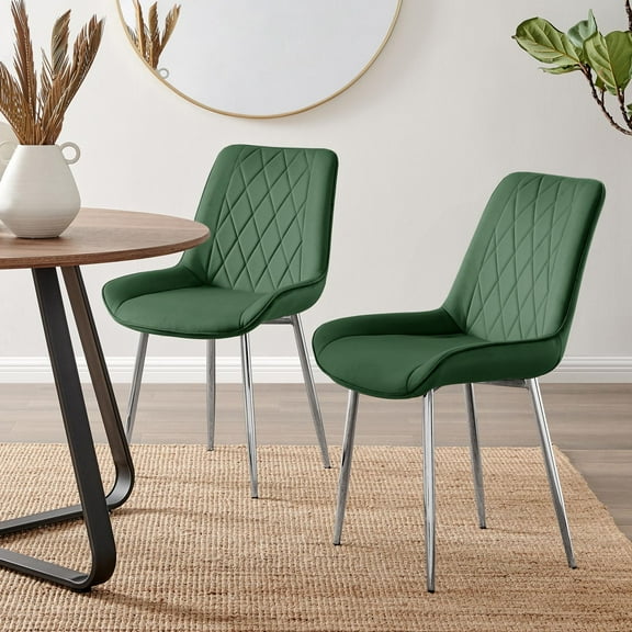 Furniturebox UK Pesaro Modern Adult Velvet Green Dining Side Chairs, Set of 2