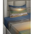 thumbnail image 2 of Ambesonne Seascape Fitted & Top Sheet Set with Sham, Sandy Beach Waves Sunset, Multicolor, 2 of 4