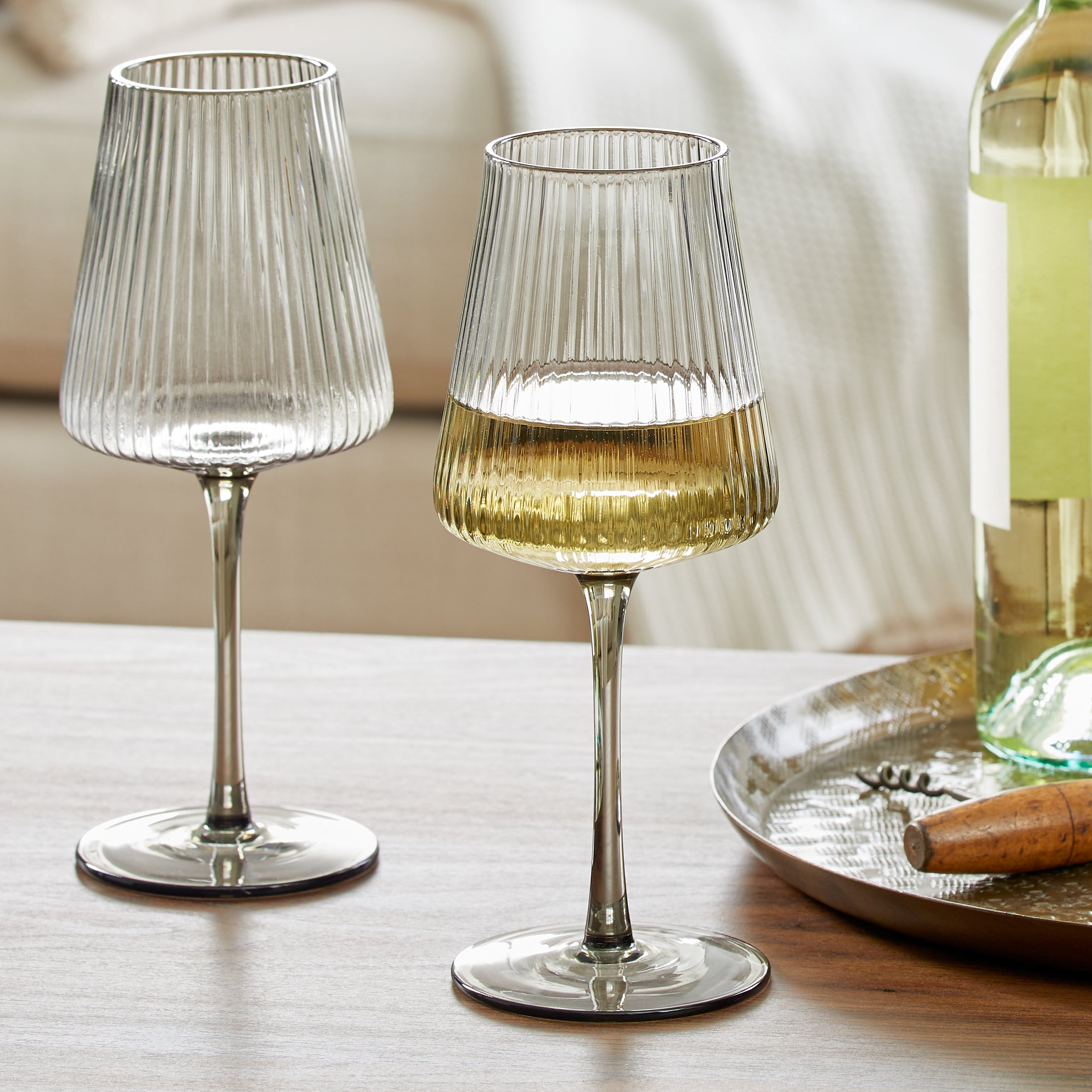 Better Homes & Gardens Ribbed Glass17 oz  Wine Glass, Gray Smoke, Set of 2