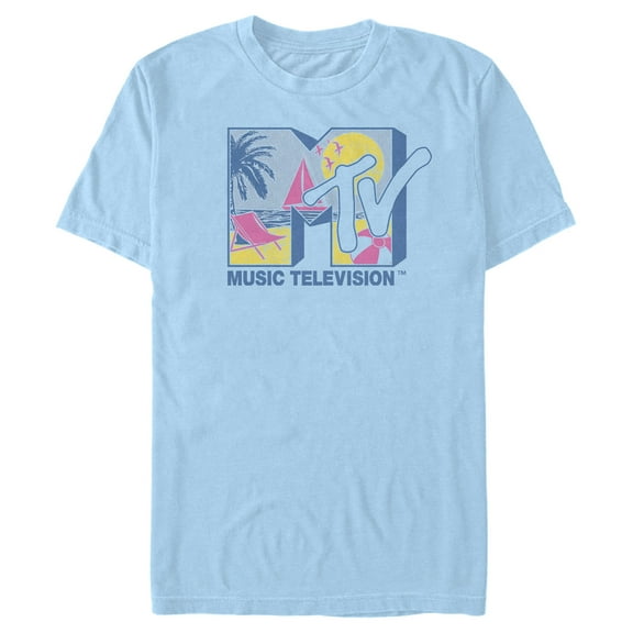 Men's MTV Beach Scene Logo  Graphic Tee Light Blue 3X Large