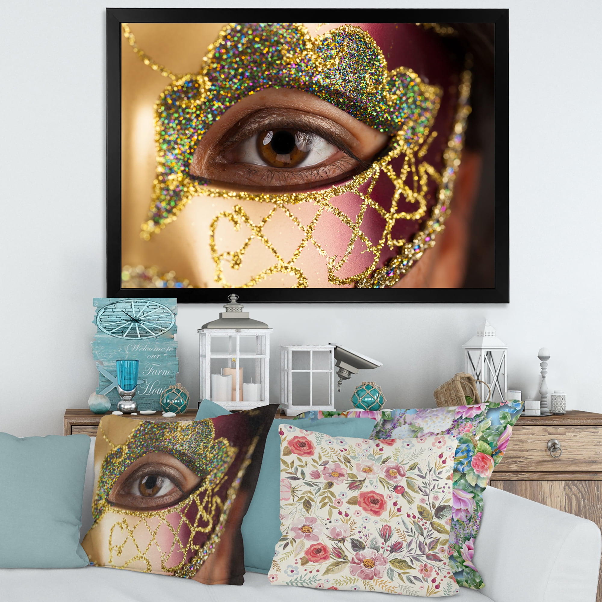 Designart 'Girl With Venetian Mask' Modern Framed Art Print