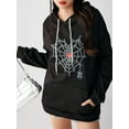 thumbnail image 4 of Faithtur Femmes Sweat à Capuche, Manches Longues à Capuche Broderie Cobweb Coeur Pull-Over Casual Tops, 4 of 9