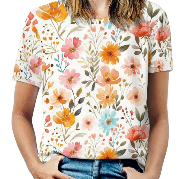 Floral Colorful Flower Women's T-Shirt Short Sleeve T Shirts Tops Tee Ladies Loose T