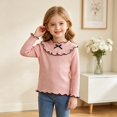 thumbnail image 2 of Mnyotv Cute Bow Ruffle Tops for Girls Fall Clothes Long Sleeve Thermal Undershirts Top Size 3-4Y, 2 of 7