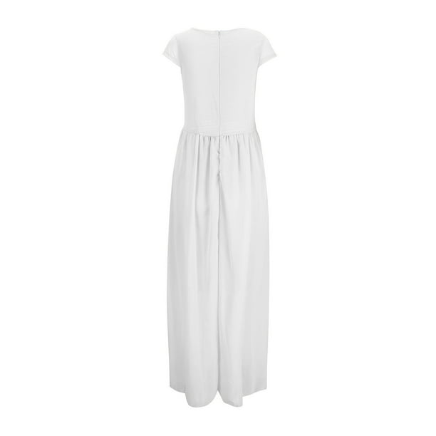 Amidoa Womens Solid Color Chiffon Dress V Neck Short Sleeve Wrap Dress  Empire Waist Maxi Dress Elegant Swing Dress Evening Party - Walmart  Business Supplies