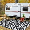 thumbnail image 2 of Funslane 9x12' Outdoor Rug, Reversible Plastic Patio Rugs with Storage Bag, Portable Modern Waterproof Outside Carpet for Camping, Balcony Deck Backyard, Black & White, 2 of 9
