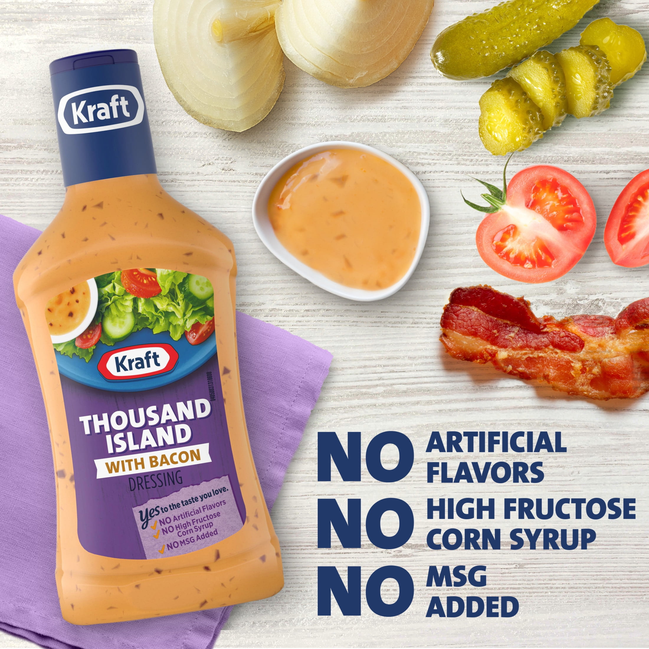 (6 pack) Kraft Thousand Island Dressing with Bacon, 16 fl oz Bottle
