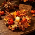 thumbnail image 4 of geerera Fall Harvest Candle Ring with Pumpkin & Maple Leaves, Artificial Thanksgiving Wreath for Pillar Candles, Rustic Autumn Tabletop Centerpiece for Home, 11", 4 of 6