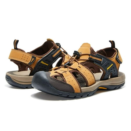 

AMIDEWA Men s Sports Hiking Sandals Closed Toe Outdoor Water Shoes for Athletic Fisherman Beach Hiking Walking Shoes Camel Size 10