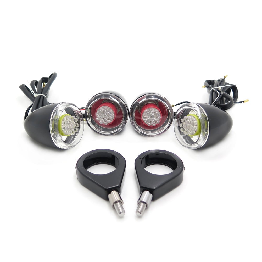 HTT-MOTOR Motorcycle Turn Signals Kit For Harley Davidson Bullet Led 41Mm Clear Lens Black