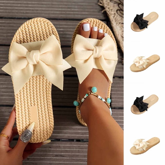 HomeDM Women's Flat Sandals Espadrilles Cross Strap Open Toe Slide Sandals Dressy Slip On Summer Beach Sandals, Beige Size 5.5