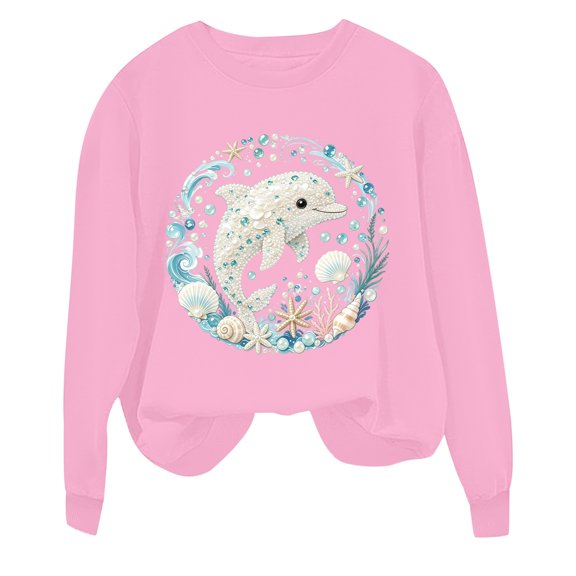 Likimi Children Girls Sweatshirts Animal Print Crew Neck Sweatshirt For Girls Long Sleeve Everyday Wear Fashionable Pullover Size 3-4 Years