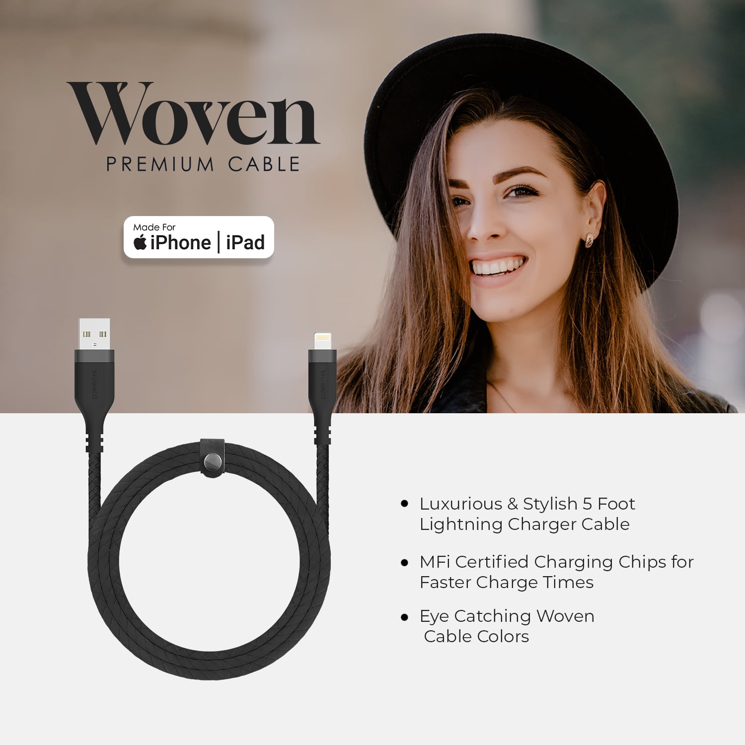 Liquipel Powertek USB-A to Lightning Woven Cable - Black