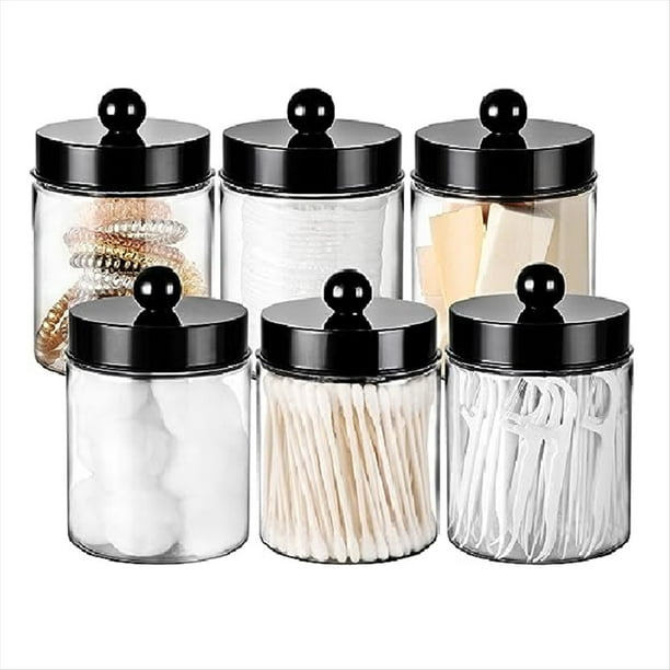 Contenedor de Hisopos de Algodón para Baño, Paquete de 6, Organizador de Maquillaje para Encimera, de Vidrio Transparente.