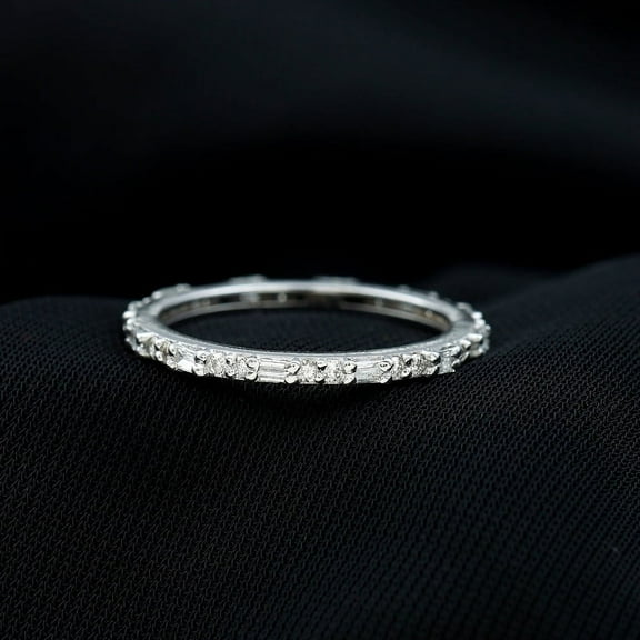 Silvago Jewelry Emerald Cut 2.53 Ct VVS1/E-F Moissanite Ring -14K White Gold Plated Eternity Bands - Party Wear Moissanite Rings for Women's - Multi-Stone Stacking Engagement Rings