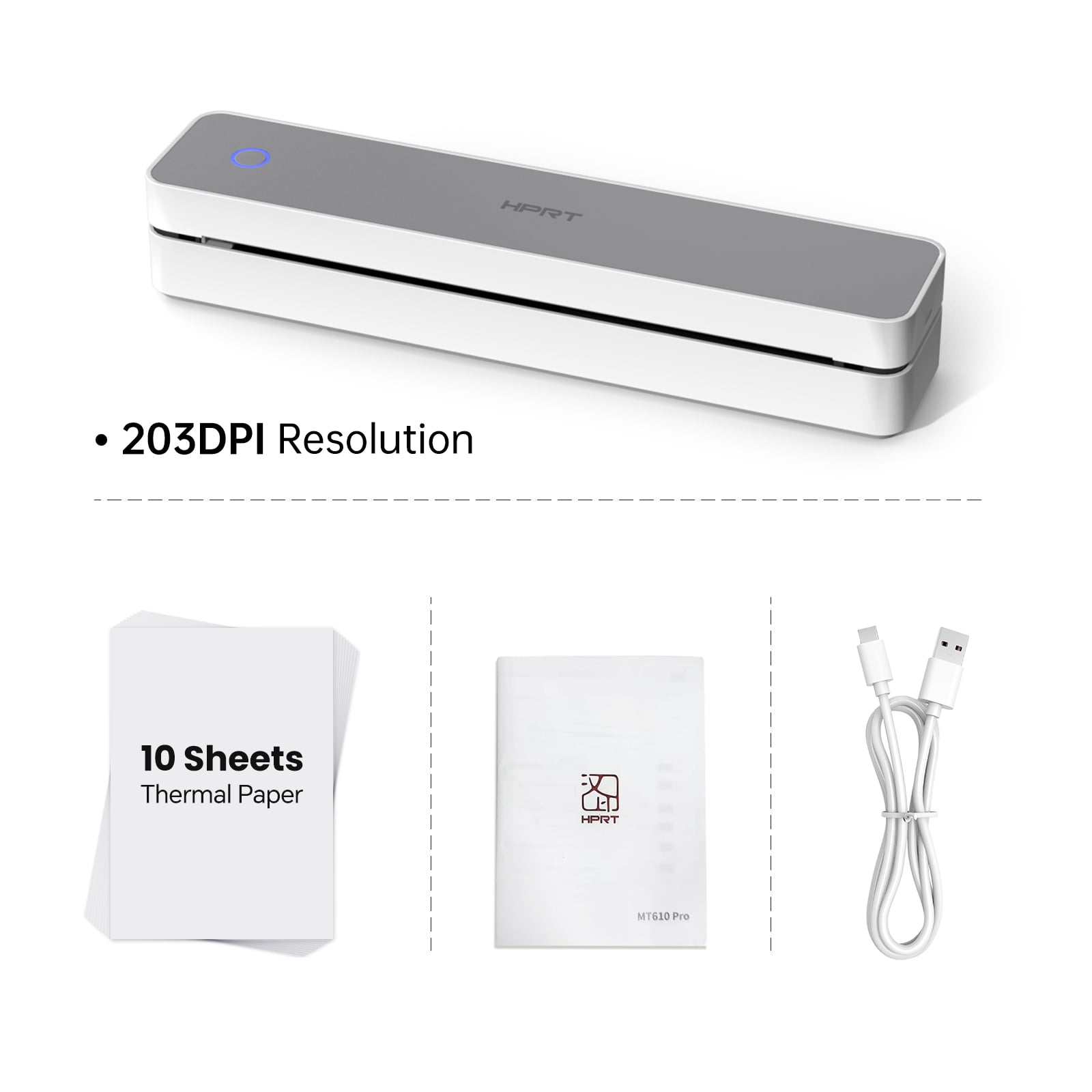 HPRT MT610 Inkless Portable Printer - Wireless Bluetooth Thermal Printer for Mobile Office & Travel, Compatible with iPhone/Android/PC, Supports US Letter & A4 Paper