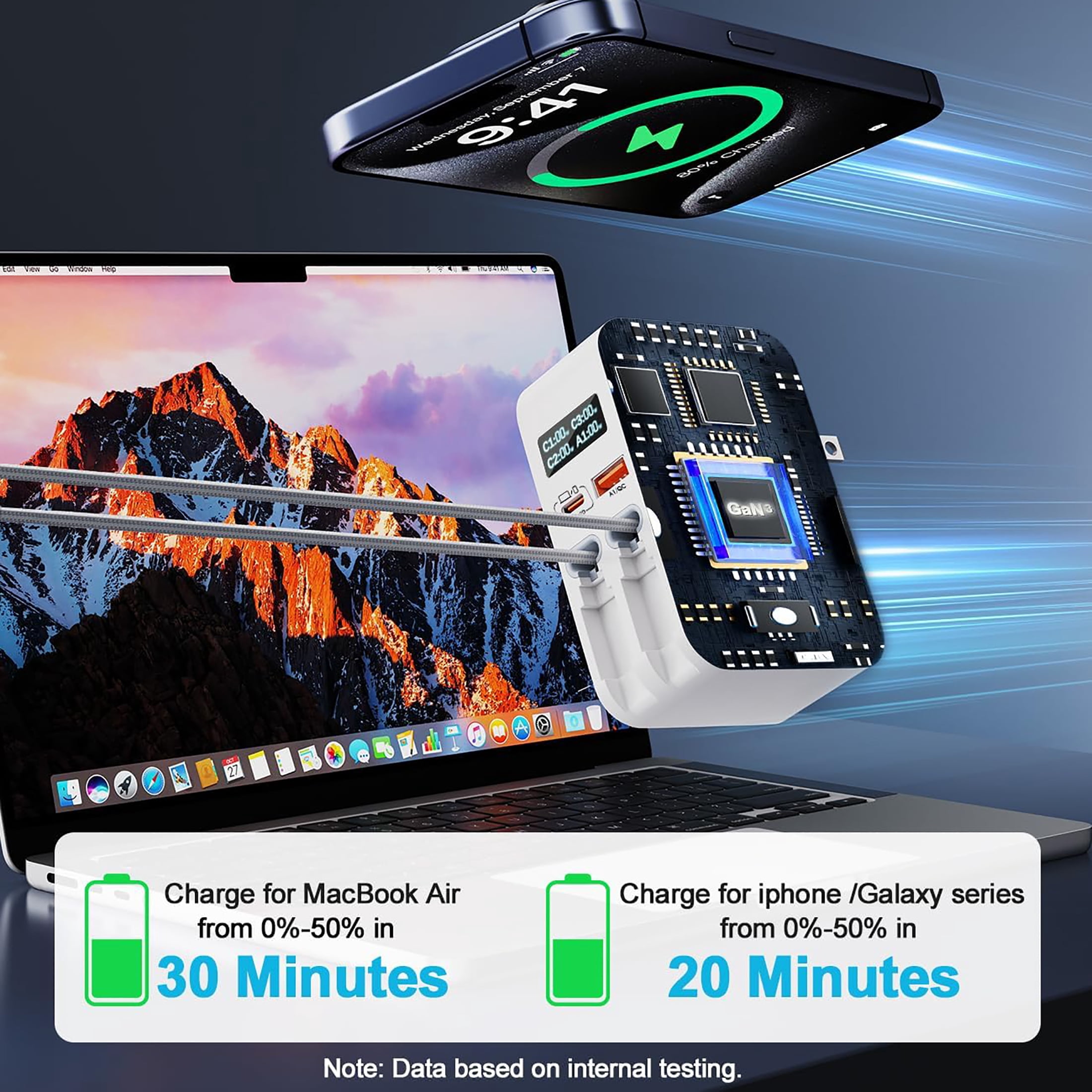Jasput 67W Retractable Phone Charger Wall Plug,4 in 1 Retractable Wall Charger with Dual Cables &2 Ports&LED Display,PD 30W USB C Fast Charging Block for Phone 17 16 15 Pro Max,Galaxy 25 24, Tablet