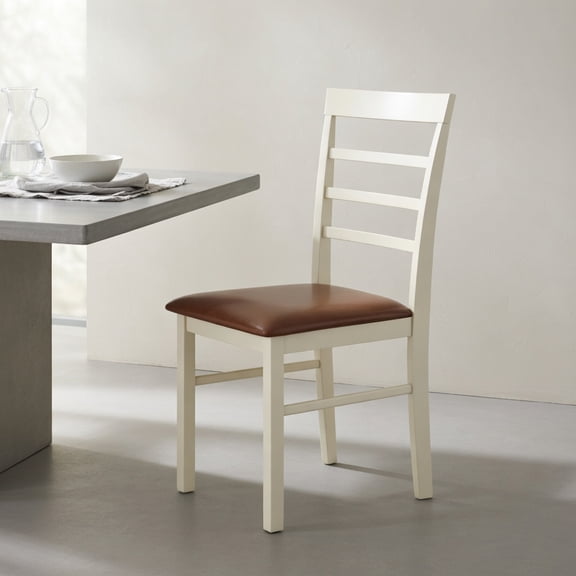 GVN Armless Dining Chair Set of 2 with PU Leather Upholstery, Wooden Frame for Modern Kitchen, Dining Room, Home Table Seating, White