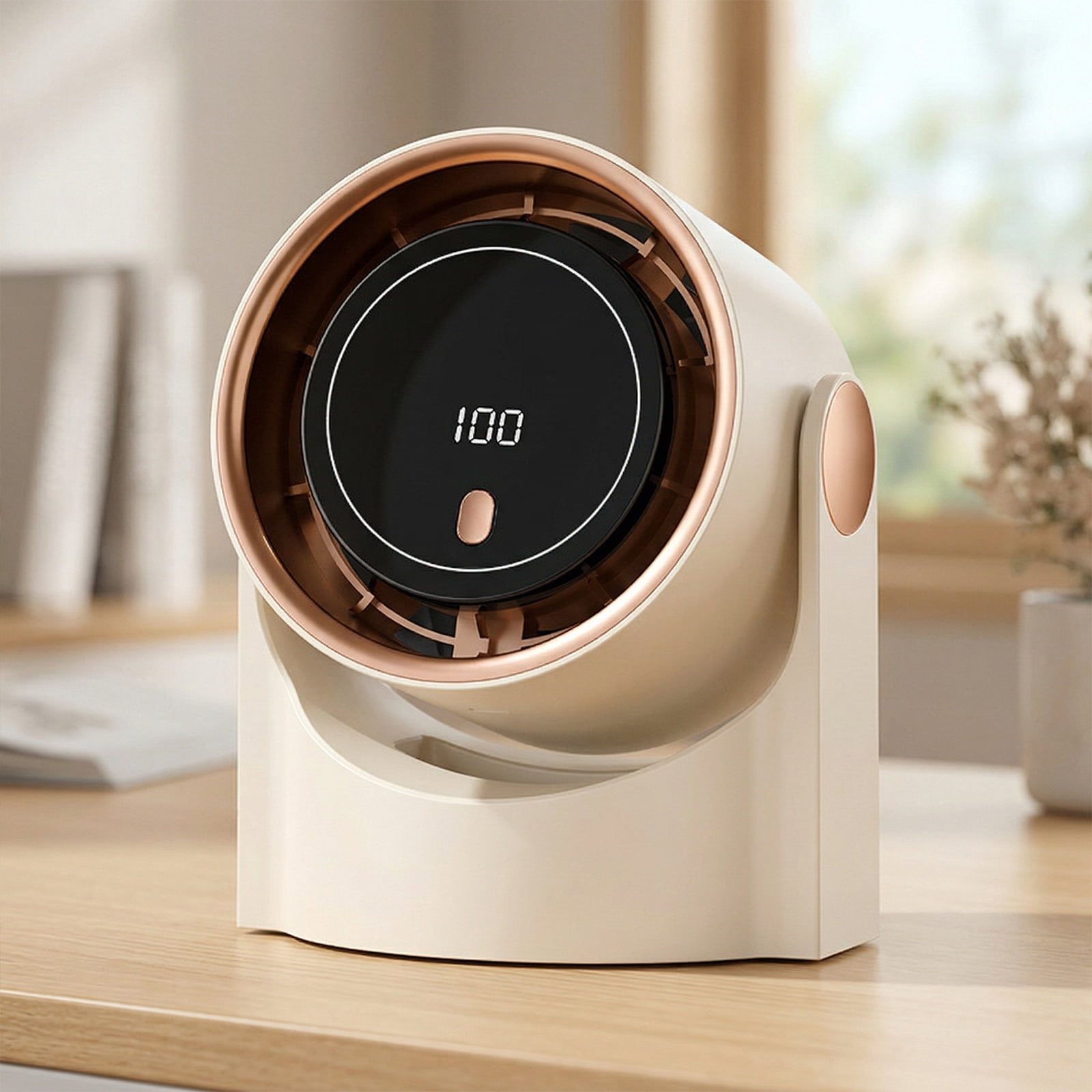 HAHUT Small Table Fans, 100 Speeds Digital Display Turbo Desk Fan with Rechargeable Battery, 1200mAh Portable Wall-Mounted Desk Fan for Office Bedroom Home Kitchen (Beige)