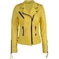 thumbnail image 2 of Women's Lambskin Real Leather Quilted Yellow Jacket Biker Motorcycle Slim Fit Coat W174, 2 of 4