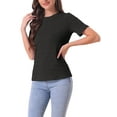 thumbnail image 4 of INSPIRE CHIC Women's T-Shirt Round Neck Short Sleeve Basic Casual Textured Top XS Black, 4 of 6