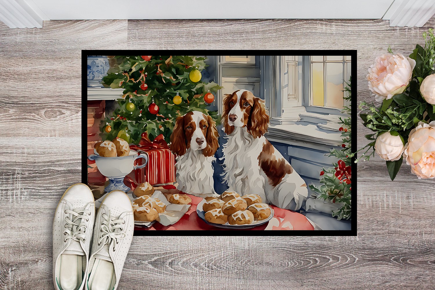 Carolines Treasures DAC3887MAT 18 x 27 in.  Welsh Springer Spaniel Christmas Cookies Doormat
