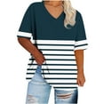 thumbnail image 2 of QUNYINEY Casual Women's Shirts Striped Short Sleeve V Neck Tops Summer Loose Plus Size Pullover Tops for Women, 2 of 5