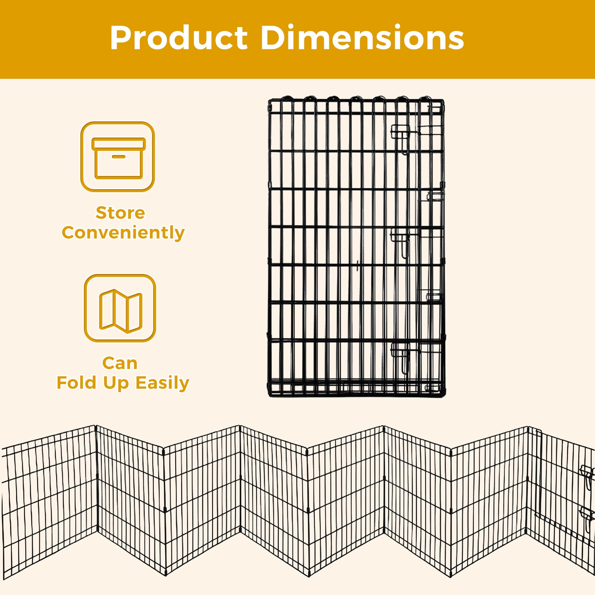 PEQULTI 42" Metal Dog Playpen 8-Panel (42" x 24") Foldable Pet Fence No Door for Indoor & Outdoor Use