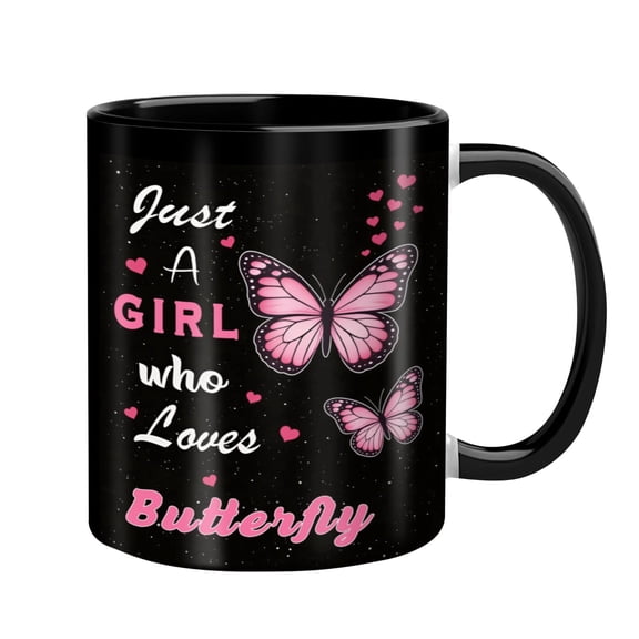 Just A Girl Who Loves Butterfly Coffee Mug Cup, 11oz Ceramic Mug Gifts for Butterfly Lovers Women Birthday
