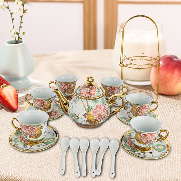 ANJORALA, 20 Pcs Tea Set, Porcelain Tea Cups and Saucers with