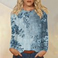 thumbnail image 2 of WTOBBY Women's Casual Floral Print Round Neck Long Sleeve T-shirt Top Fashion Wear Comfortable Soft Fabric Breathable Material Daily Outfit Stretch Fit for Versatile Use,Blue L, 2 of 5
